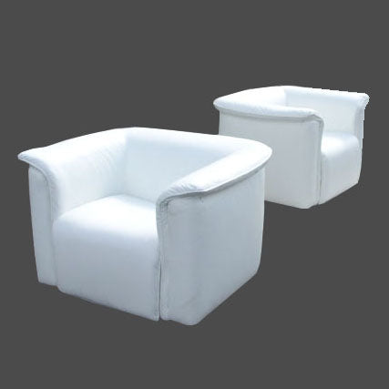 Vintage Dunbar Wormley style white cube lounge armchairs