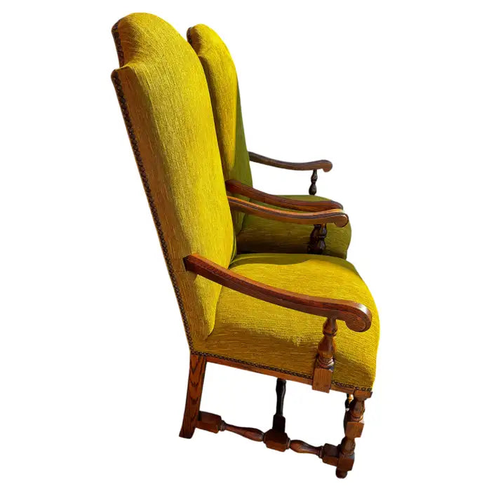 Vintage carved wood armchairs pair