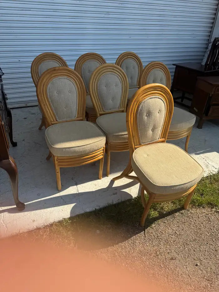 Vintage woven rattan chairs for a classic dining room