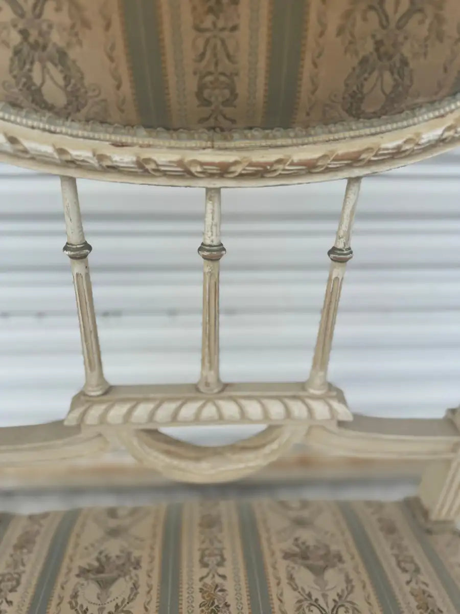 Hand painted French armchair carved wood bergere chair
