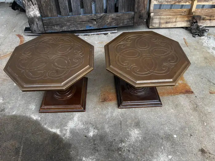 Vintage granite end table with octagon shape