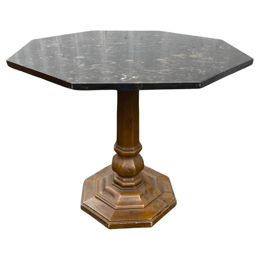 Vintage octagon granite top pedestal accent table