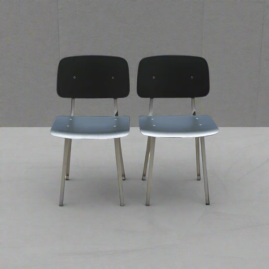 Vintage Jean Prouvé style mid-century side chairs pair.​