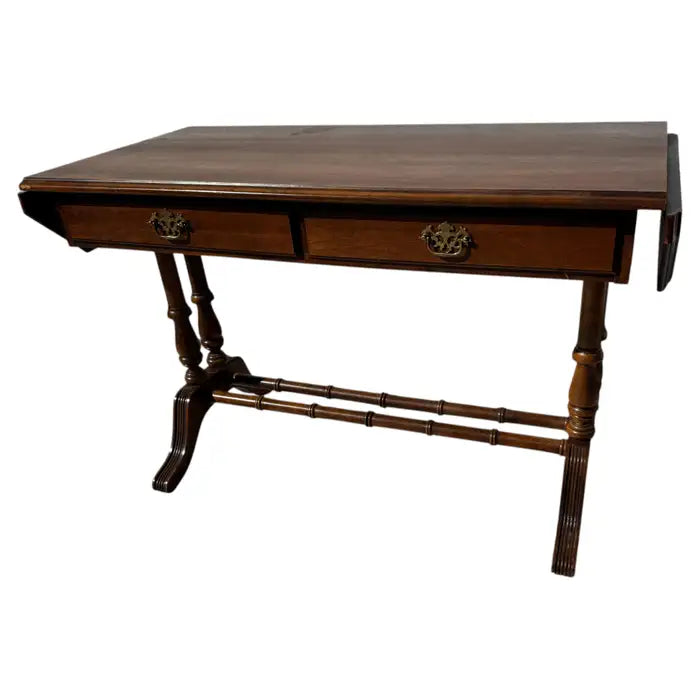 vintage mahogany drop leaf writing desk with drawers