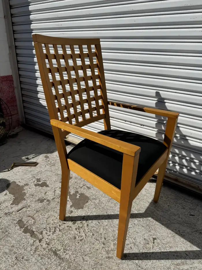 vintage maple armchair geometric lattice back design