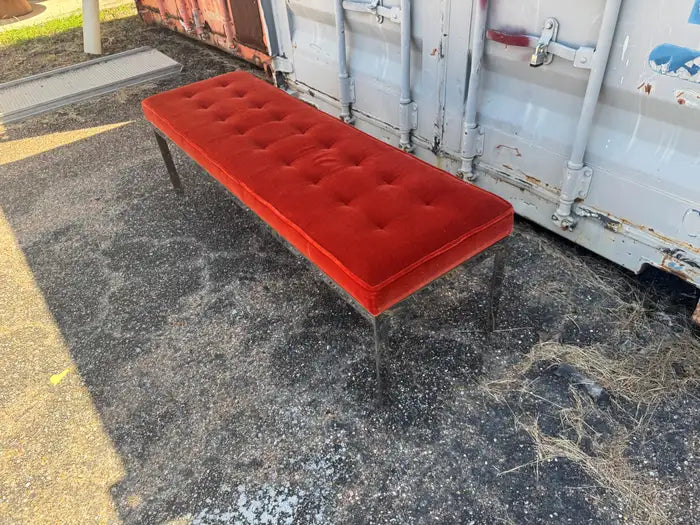 Velvet statement bench with sculptural brass frame