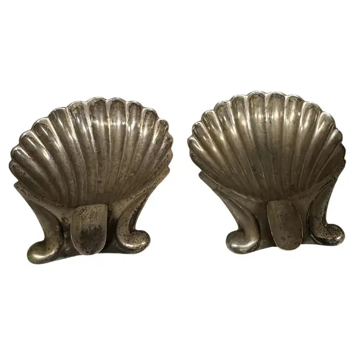 Vintage Mexican sterling silver seashell ashtrays pair