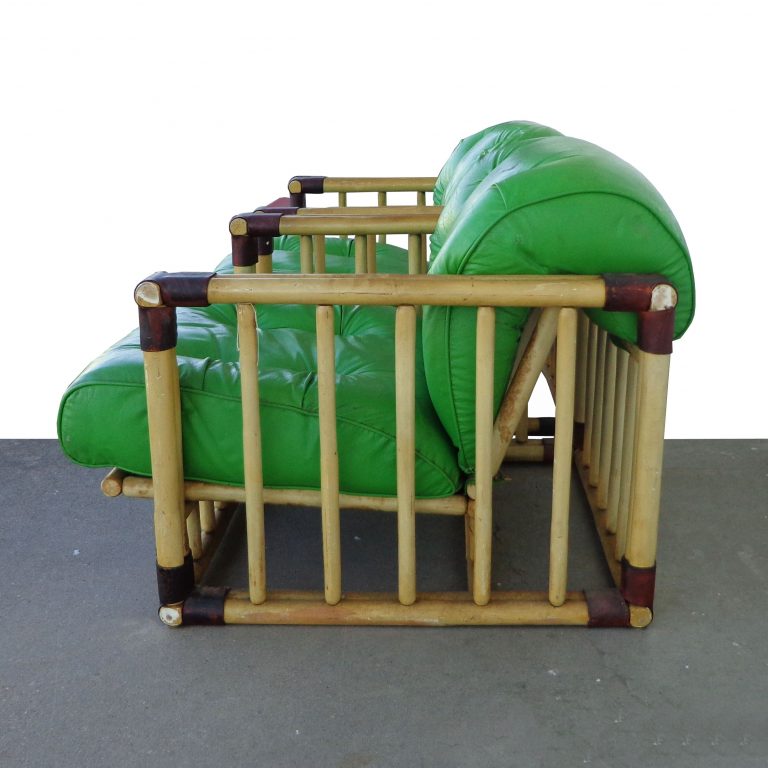 Retro outdoor rattan club chairs tufted green cushions