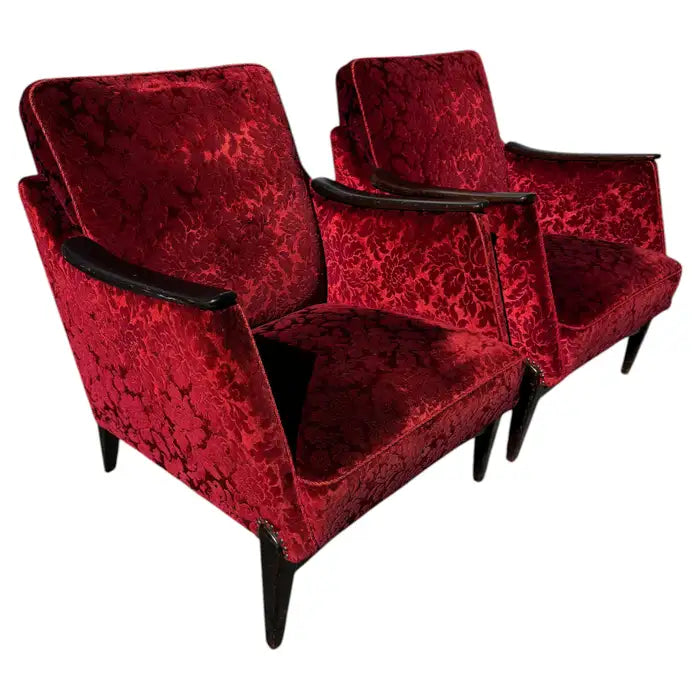 Pair of mid century modern upholstered lounge chairs