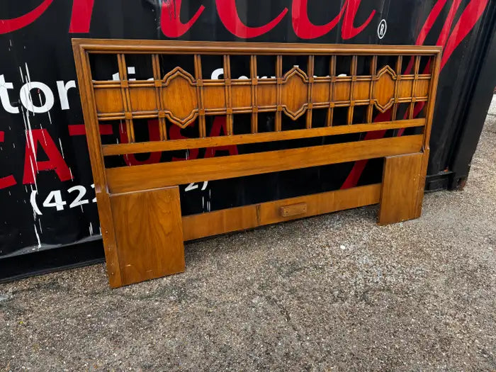 Mid century modern headboard with rich walnut wood grain
