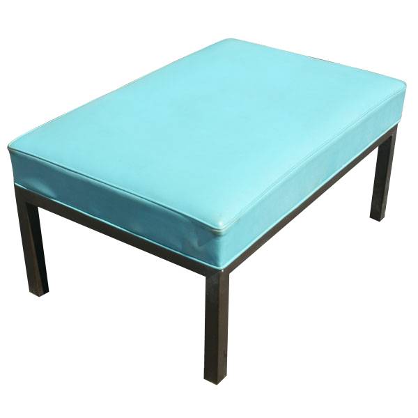 Vintage modern bronze frame bench with blue upholstery