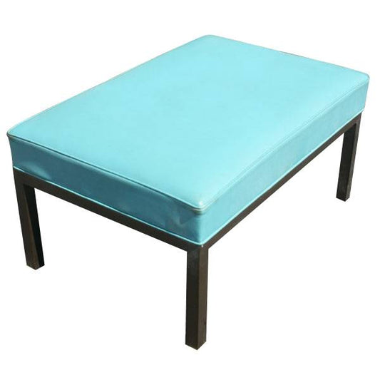 Vintage modern bronze frame bench with blue upholstery