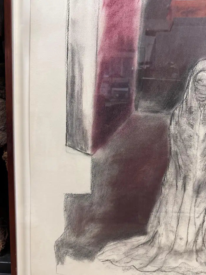 Original 1980s charcoal drawing on paper