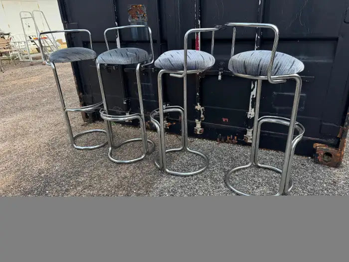 Chrome Bauhaus style counter stools with sculptural metal frame