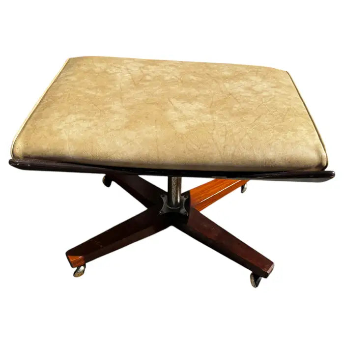 Cream leather modern swivel chair with pedestal base