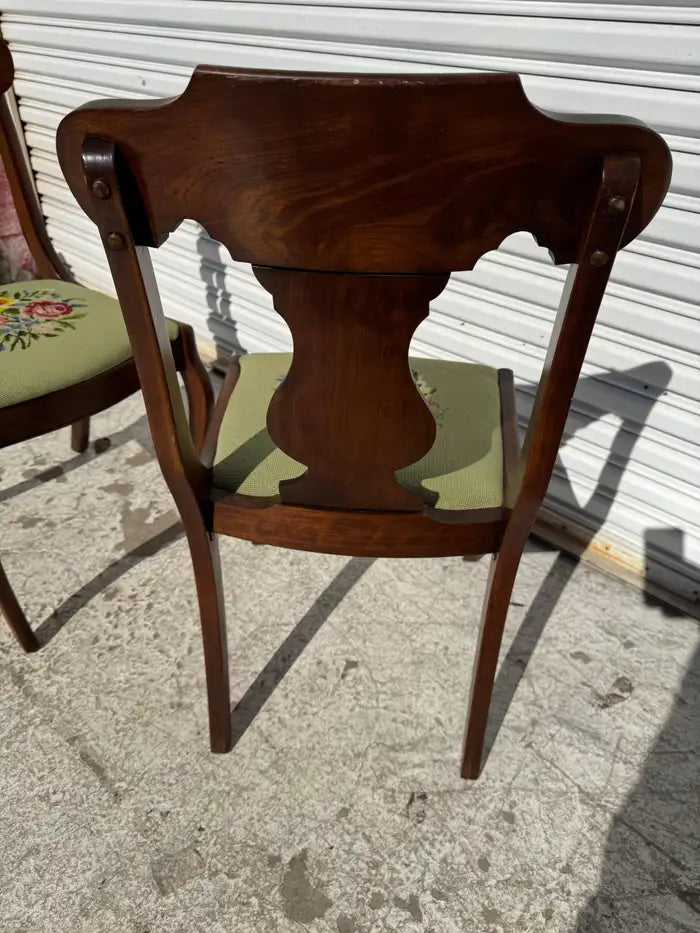 Vintage upholstered chairs with needlepoint fabric