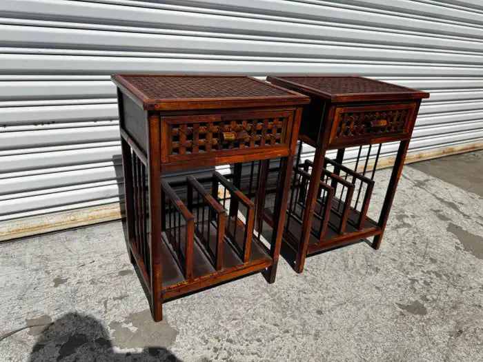 vintage side table with open magazine holder
