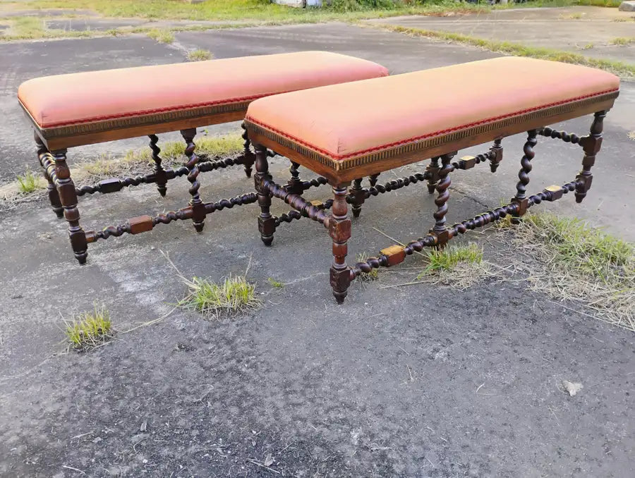 vintage oak bench with eight leg support design