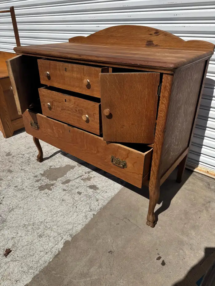 vintage oak buffet cabinet tiger grain wood