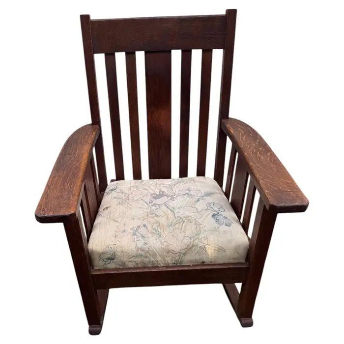 Vintage Mission style rocking chair in solid oak wood