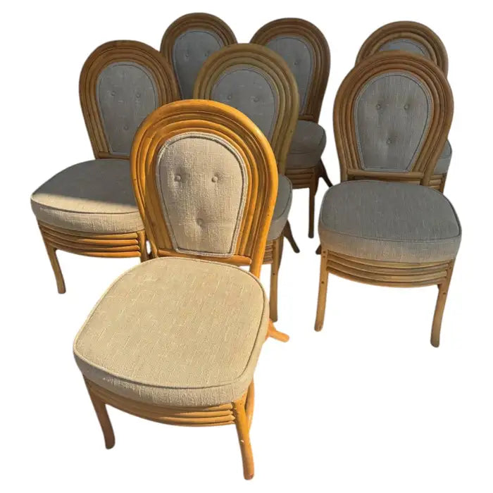 Vintage Pacific Rattan dining chairs set of seven