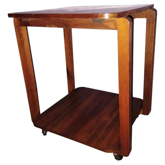 Vintage rolling bar cart with burl wood shelves