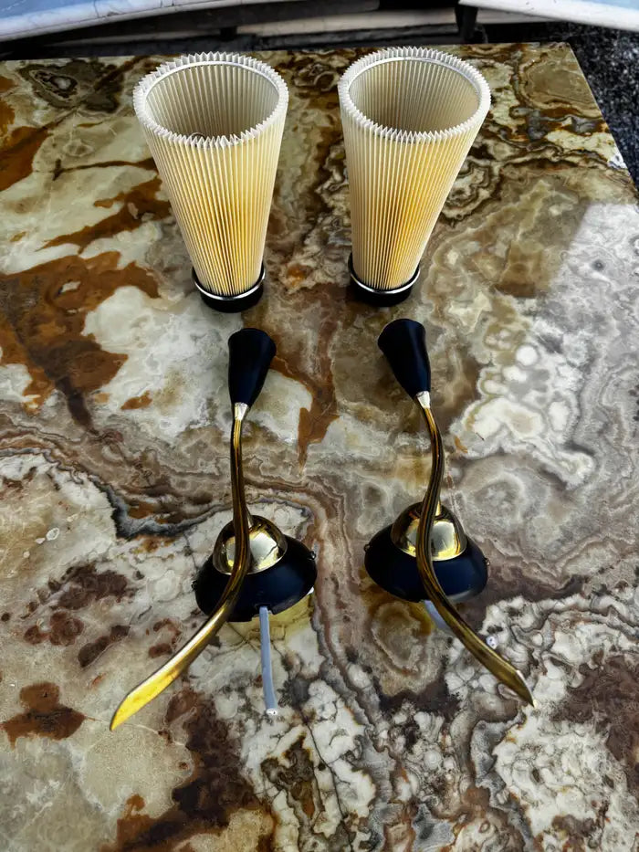 Pair of mid century modern wall sconces brass finish