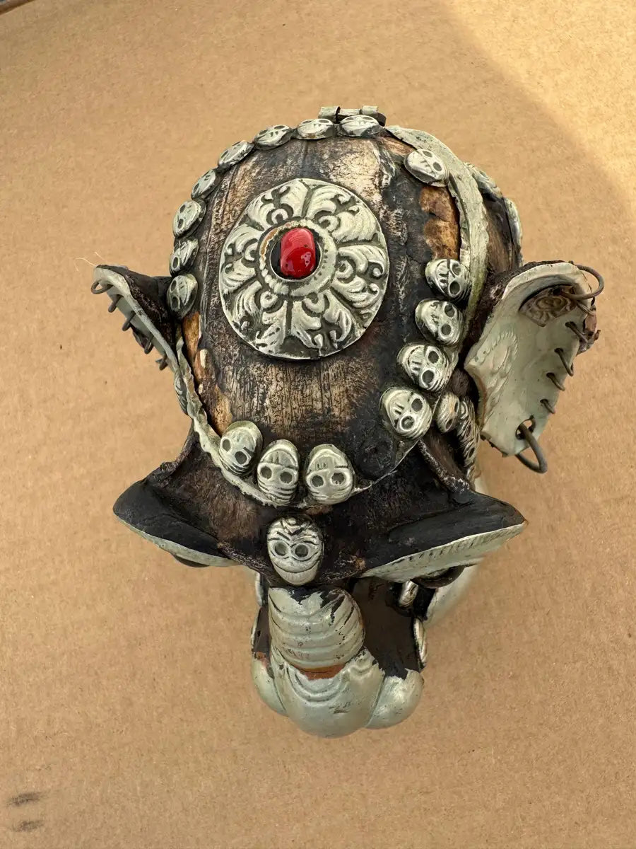 vintage style skull sculpture with textured finish
