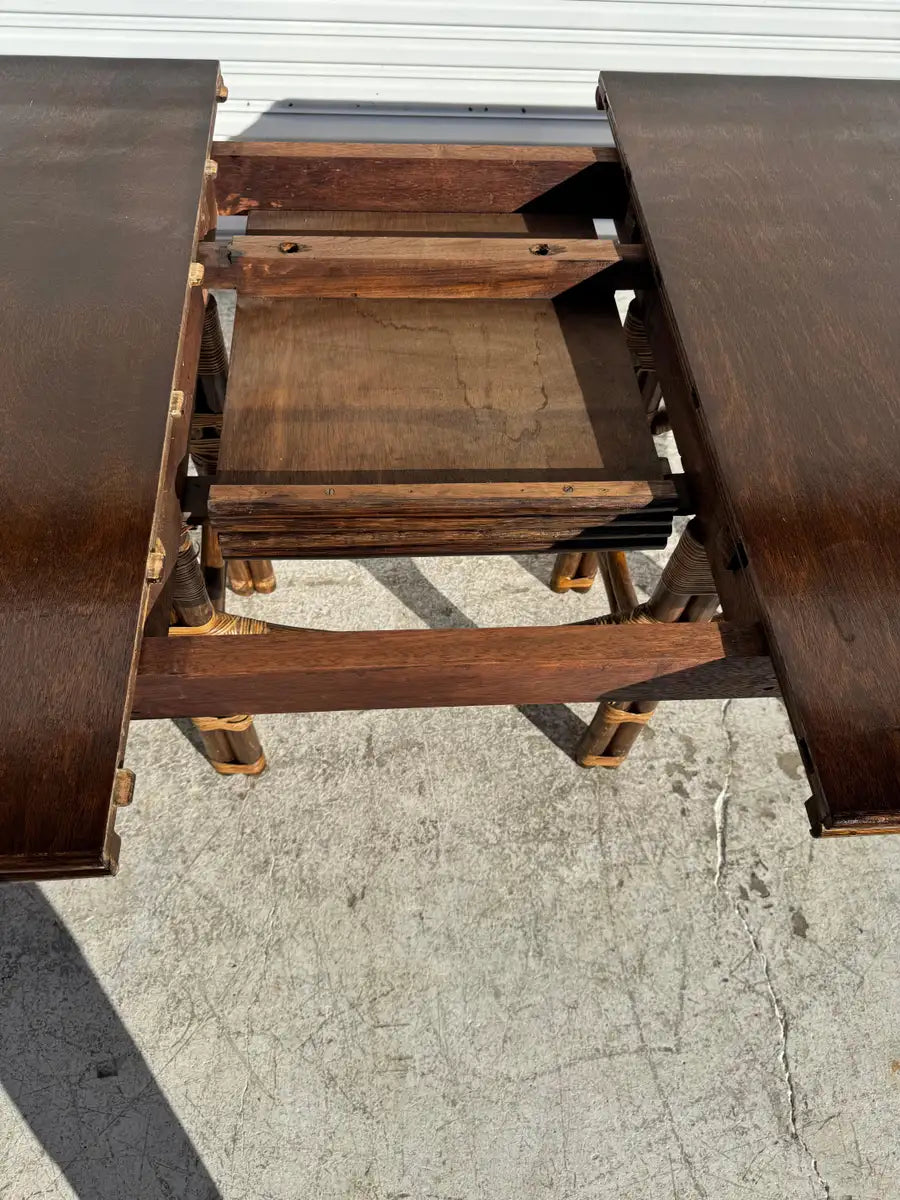 Vintage inspired bamboo dining table with extension feature