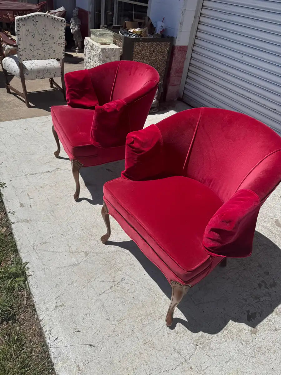 upholstered accent chairs in red velvet fabric