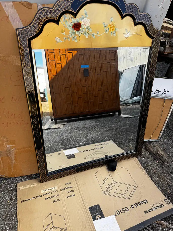 Antique style mirror gold accents black lacquer frame wall decor