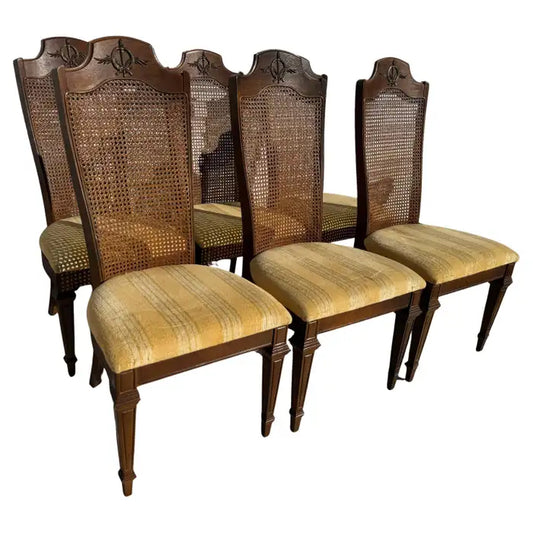 Vintage walnut cane back dining chairs set of six