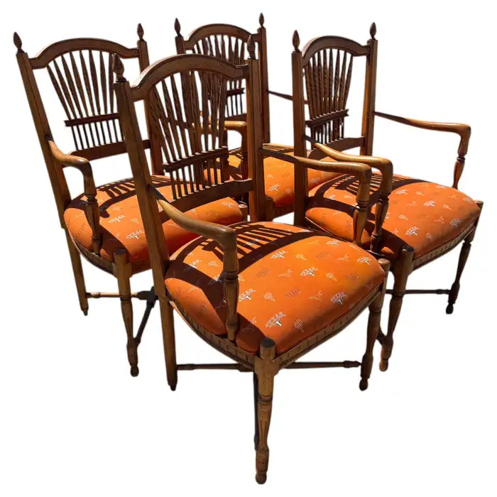 vintage walnut dining armchairs wheat motif carved backrest
