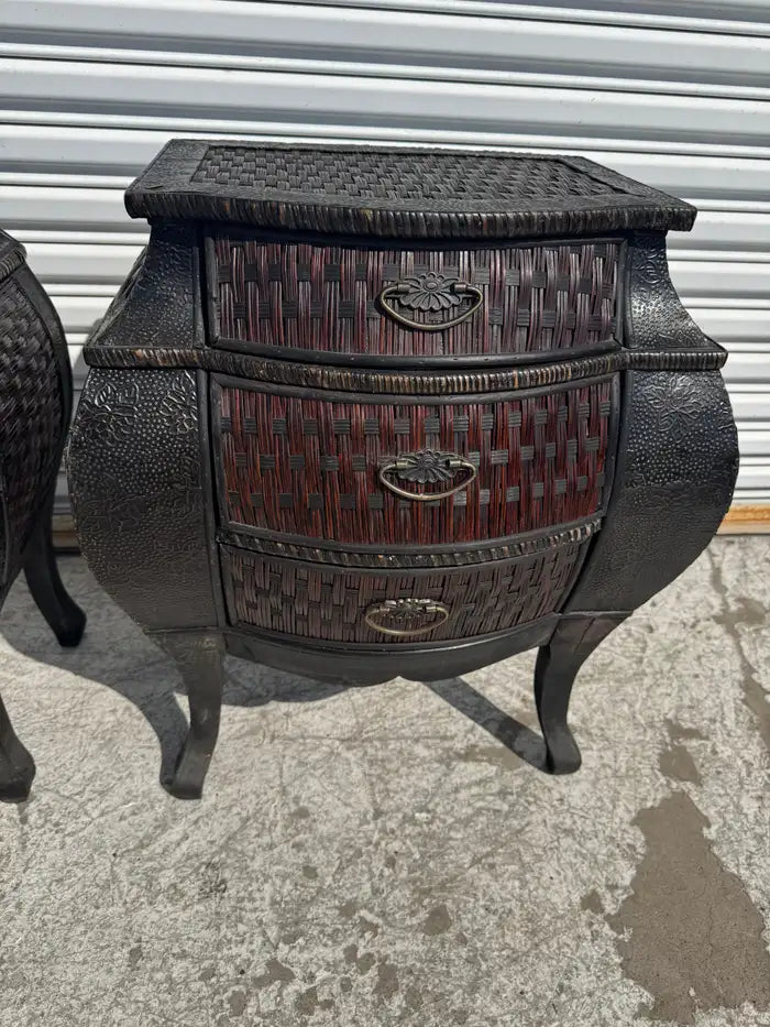 Vintage style woven rattan commodes set of two