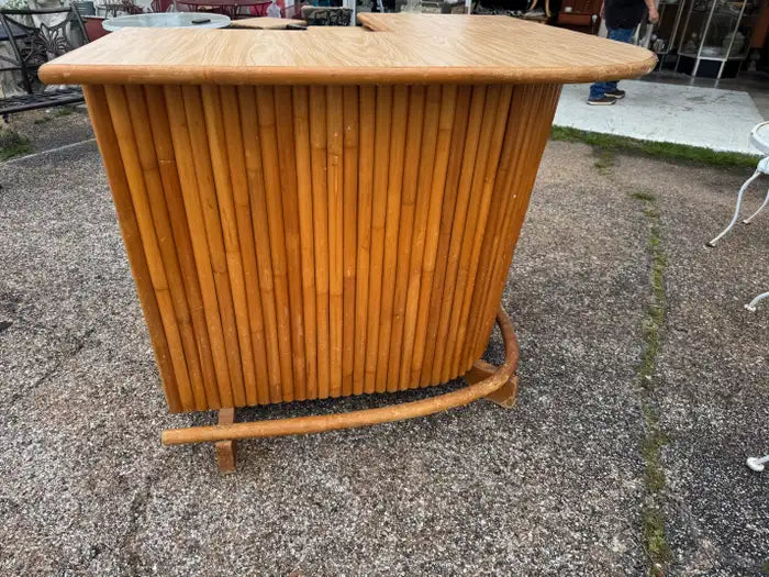 Atomic age boomerang bar cabinet with cane weaving