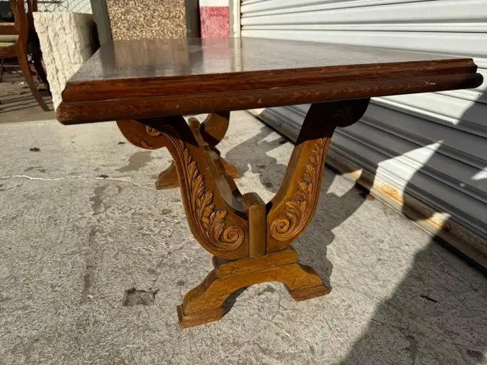 Vintage wood coffee table with trestle design