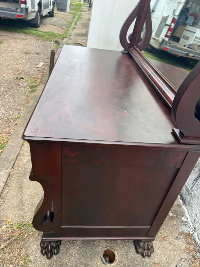 Vintage bedroom dresser with carved mirror frame