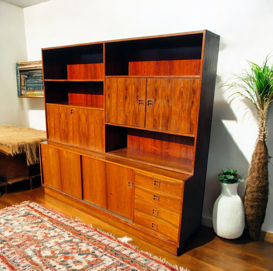 Vintage rosewood wall unit bookcase cabinet