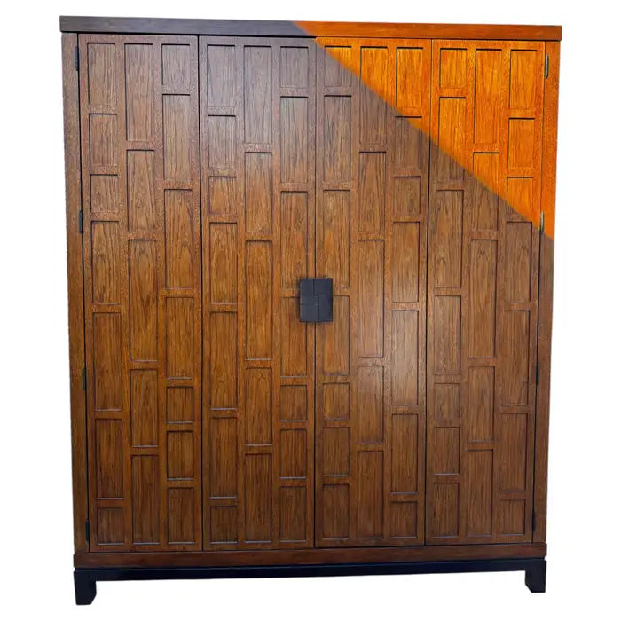 Walnut coastal armoire with bi-fold doors