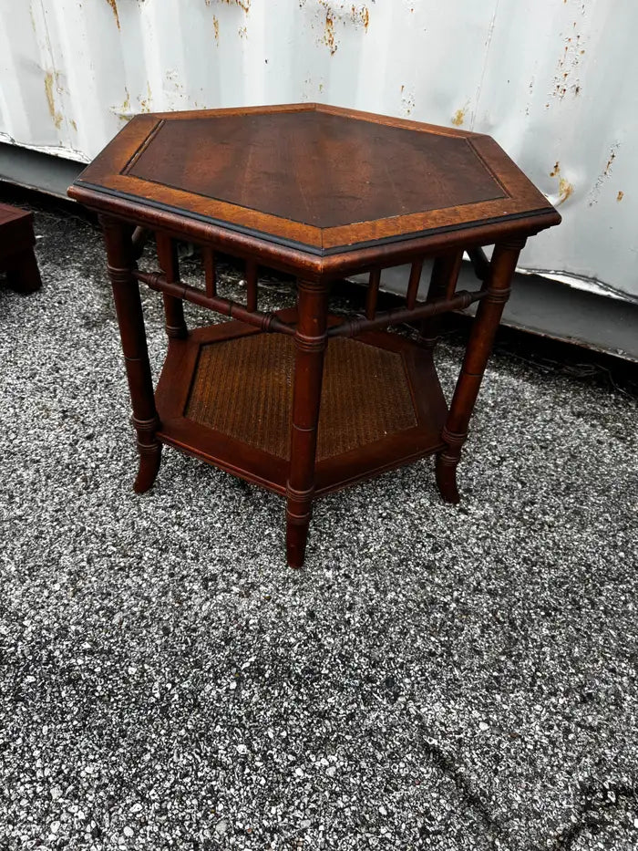 Boho side table photographed on marble surface