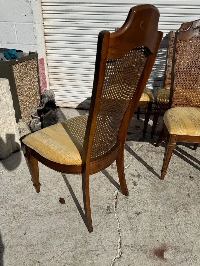 Walnut wood dining chairs with cane panels