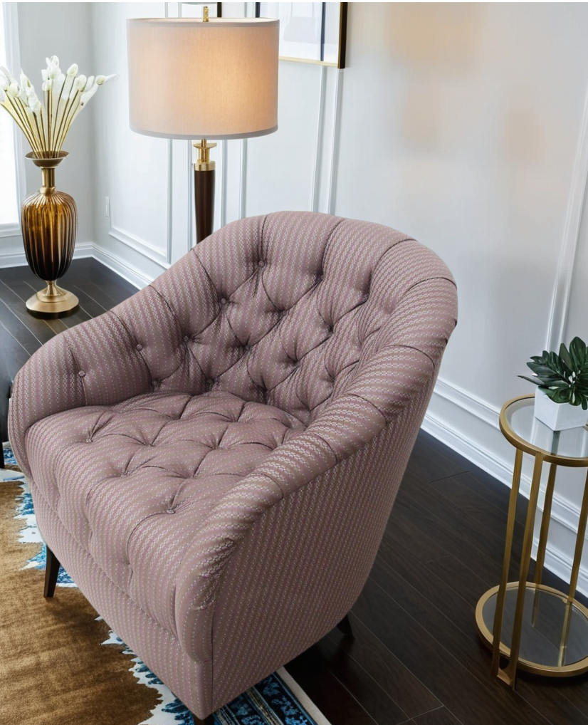 Ward Bennett tufted lounge chair barrel back