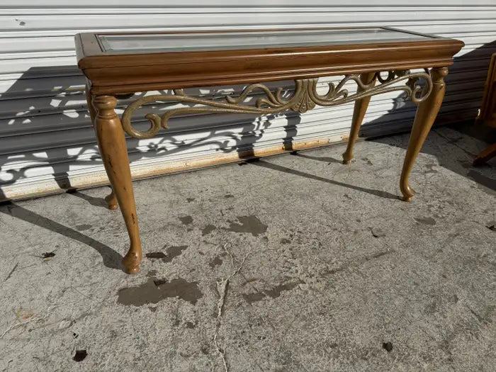Classic wood and metal sofa table design