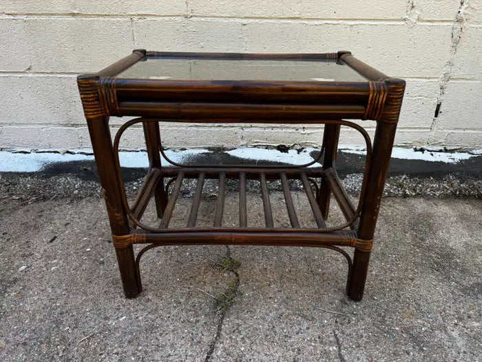 Glass top rattan accent table