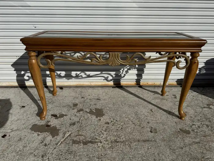 Wrought iron console table with wood details