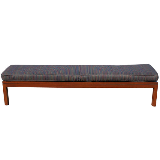 Wood Bench with Striped Fabric Cushions