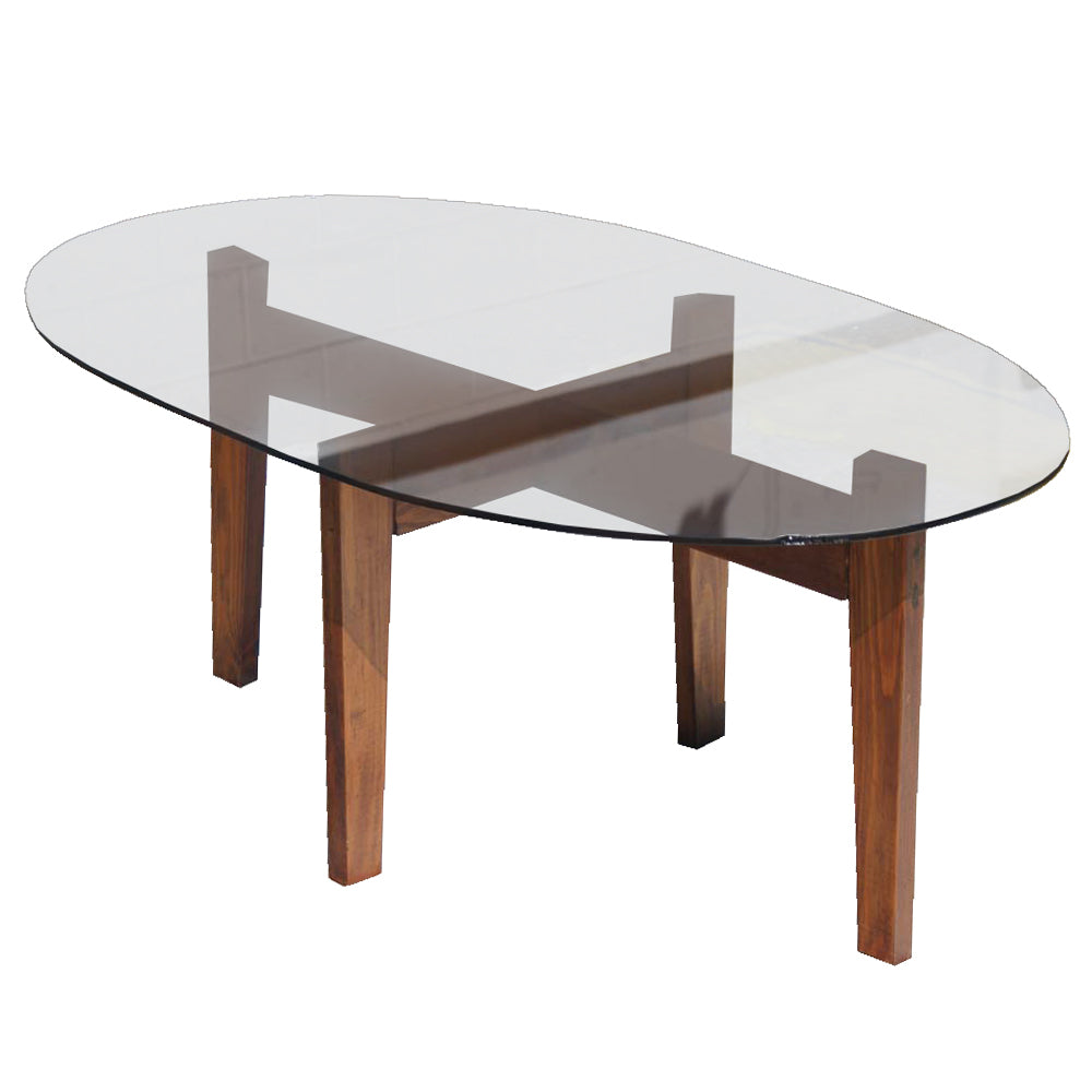 38″ Vintage Smoked Glass Wood Coffee Table