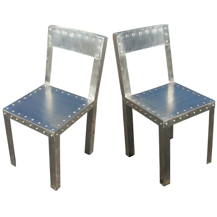 Pair of Industrial Age Vintage Metal Dining Side Chairs