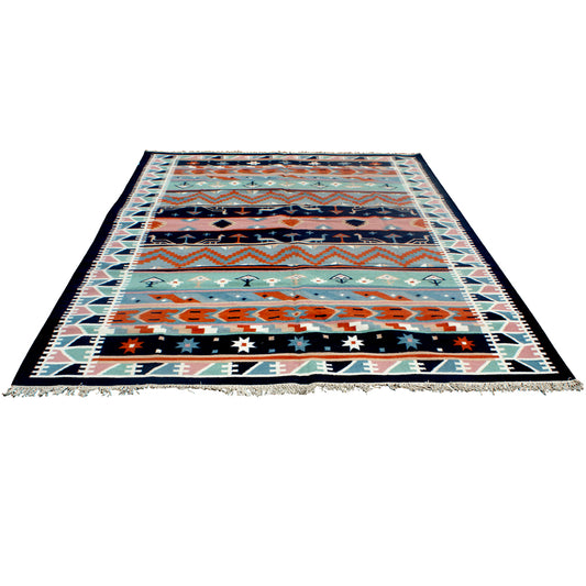 9ft x 11ft Indian Dhurry Hand Woven Wool Rug