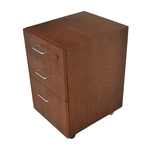 26″ wood file cabinet with three drawers and casters – mobile vintage office storage from Metro Retro Furniture